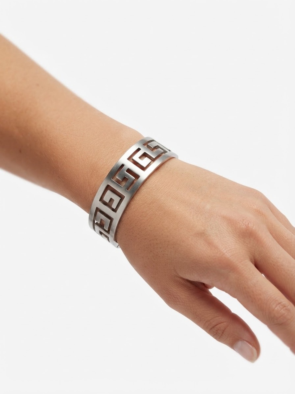Tocara Greek Key Cutout Cuff Bracelet in Stainless Steel